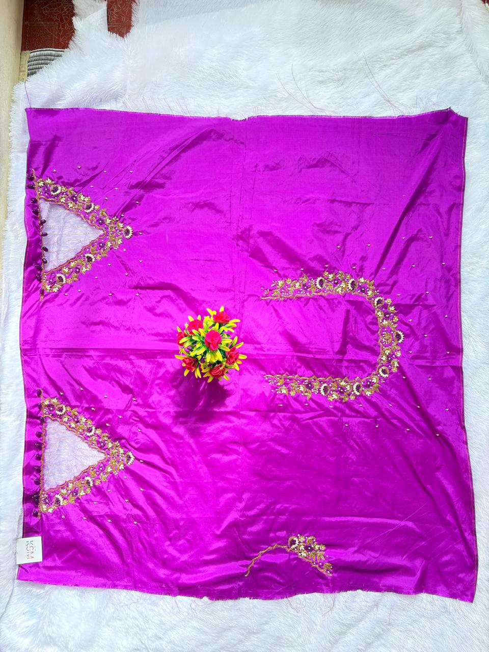 HKRF29 V Net sleeve voilet Maggam work blouse