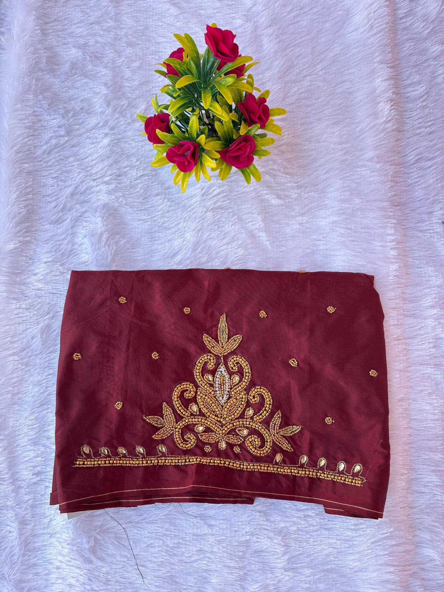 HKRF02 Brown Maggam Work Blouse