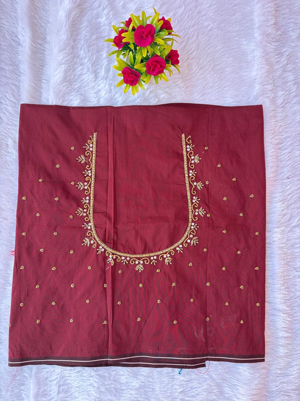 HKK13 Brown Maggam Work Blouse