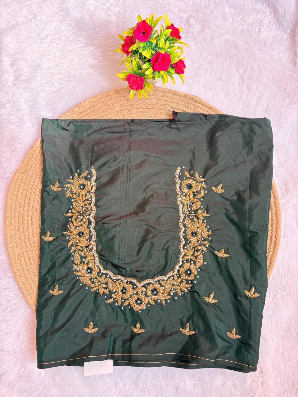 HKRF33 Dark Green Maggam Work Blouse