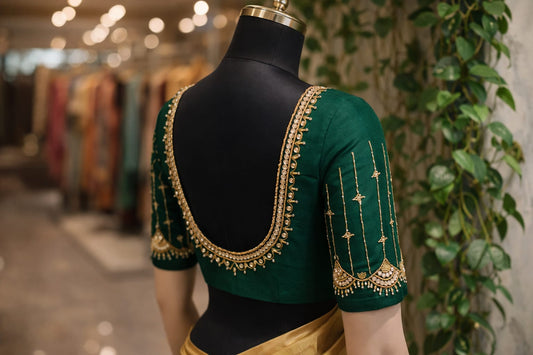 HKK04 Dark Green Maggam Work Blouse