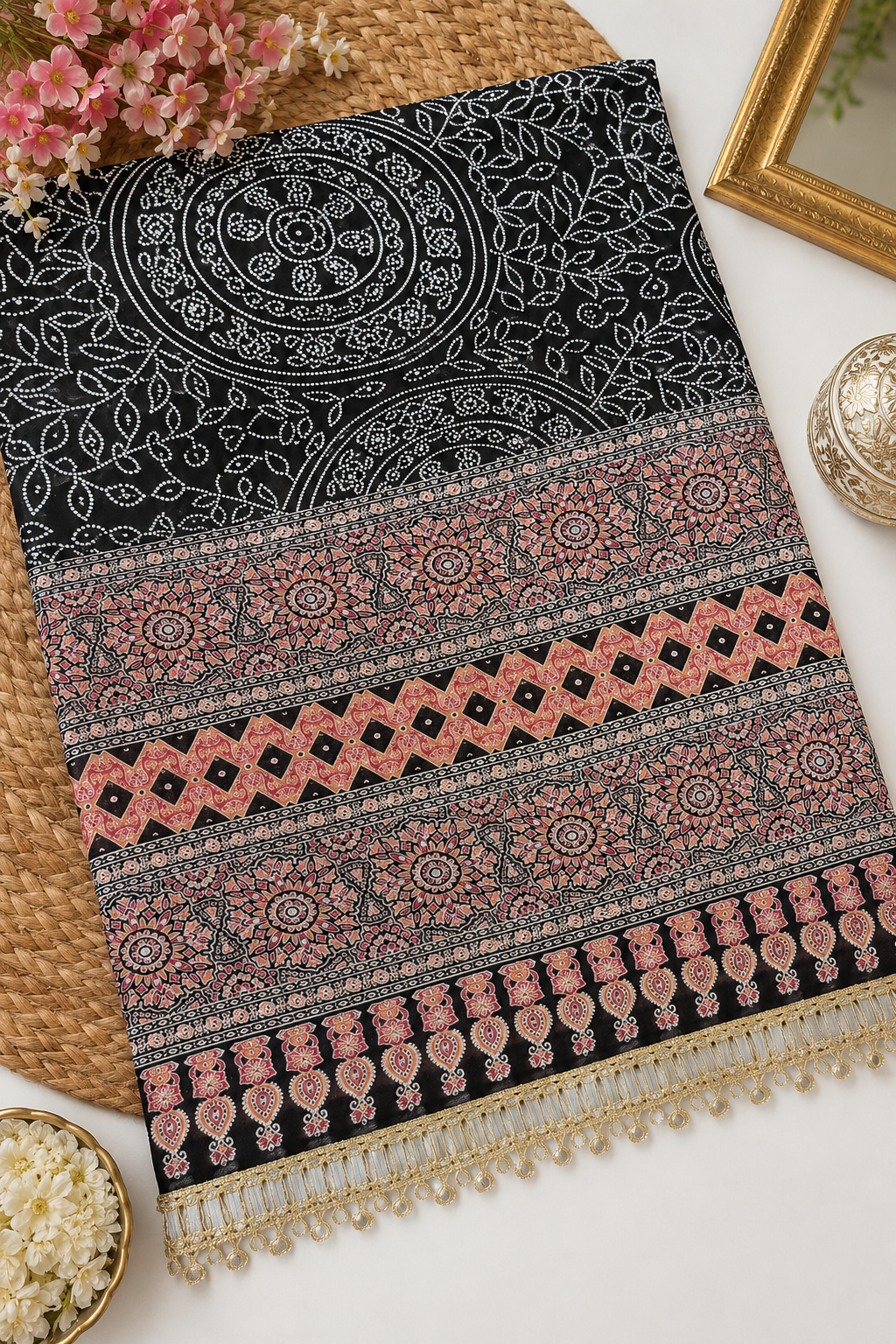 Ajrak print Bandini Georgette saree KSM17