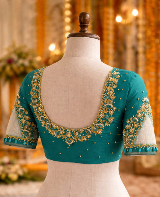 HKRF28 V Net sleeve Maggam work blouse