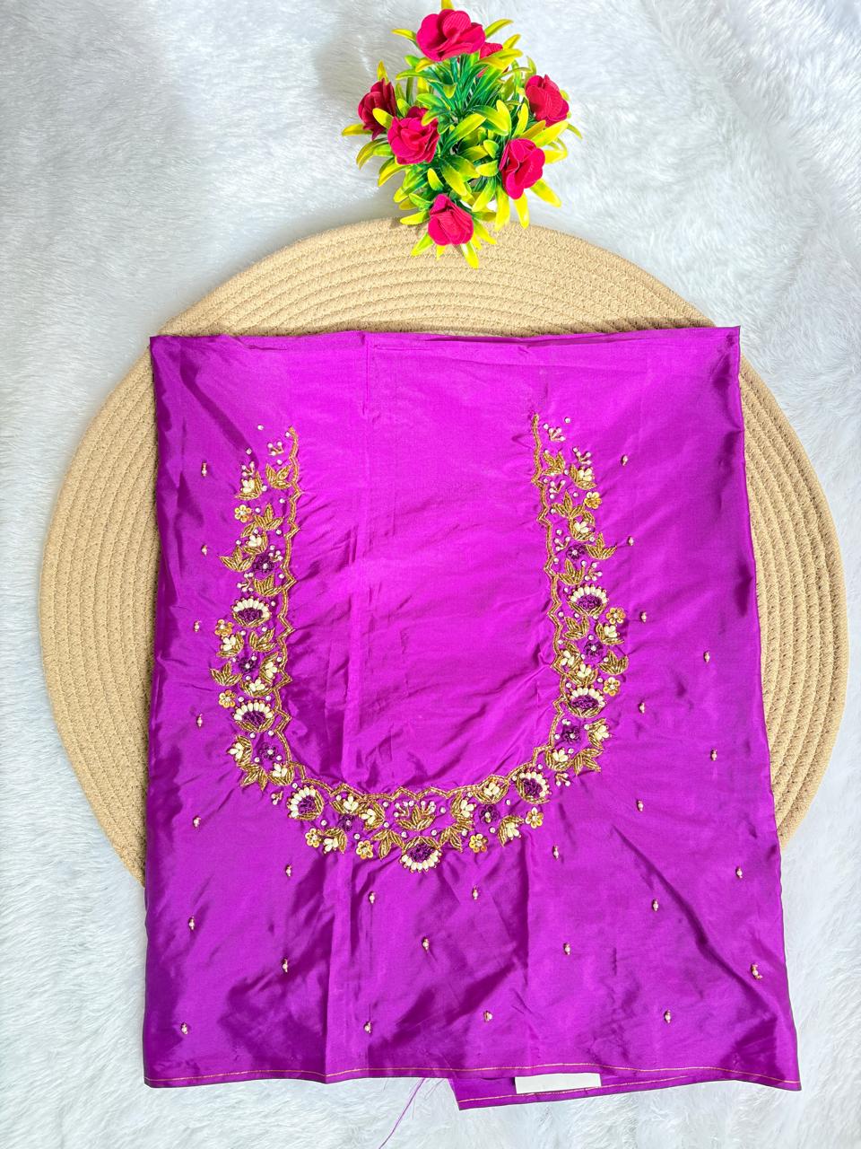 HKRF29 V Net sleeve voilet Maggam work blouse