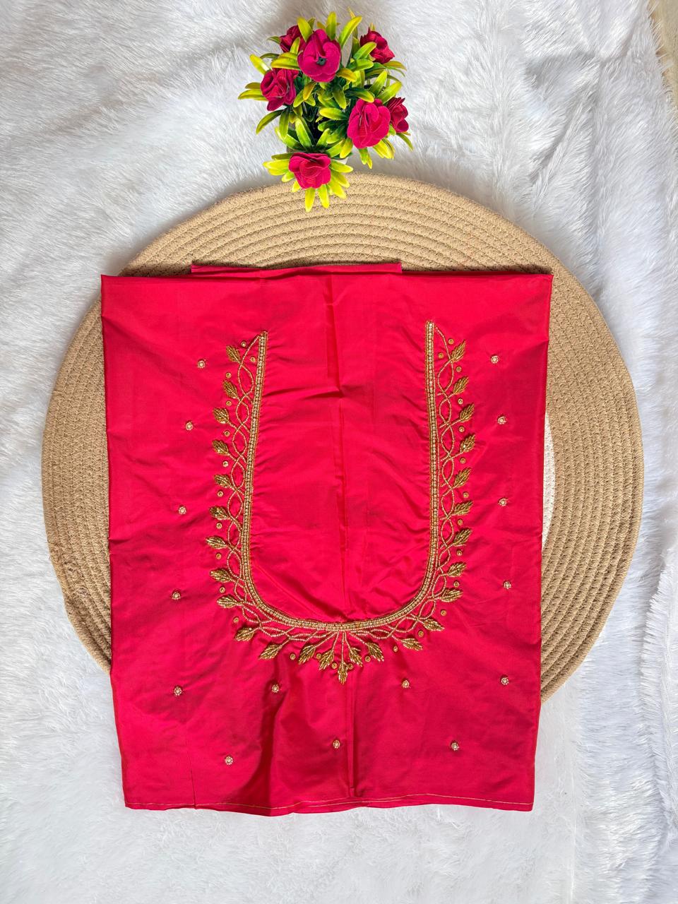 HKRF17 Peach pink Maggam Work Blouse