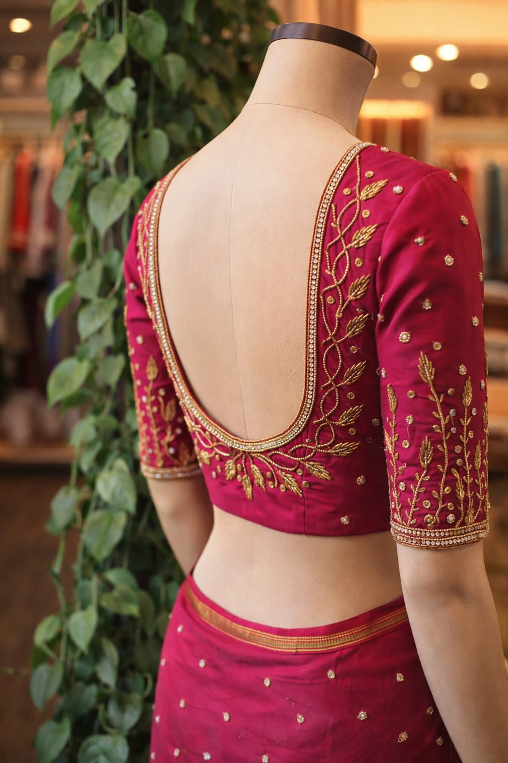 HKRF17 Peach pink Maggam Work Blouse