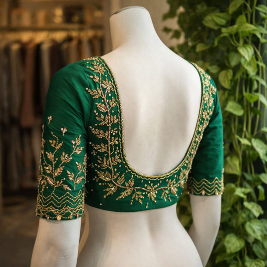 HKK22 Green Maggam Work Blouse