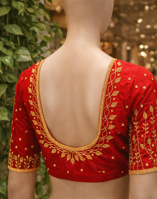 HKRF19 Red maggam work blouse