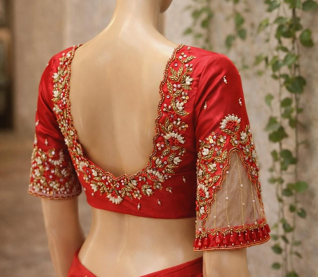 HKRF30 V Net sleeve Maggam work blouse