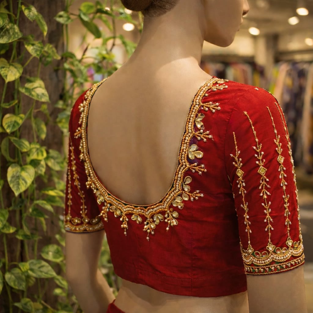 HKRF13 Red Maggam work blouse