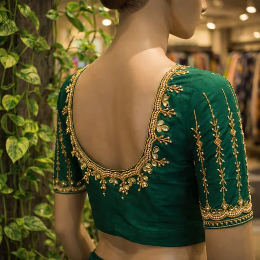 HKRF11 Dark Green Maggam work blouse