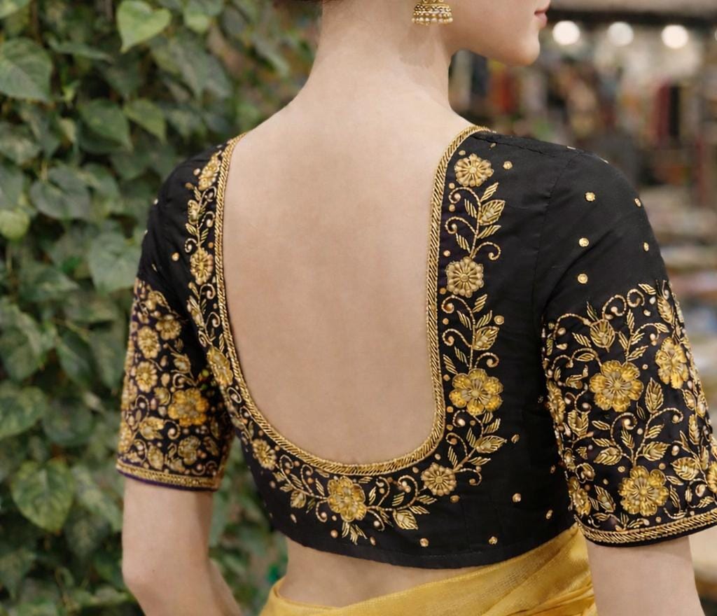 HKK21 Black Heavy Maggam Work Blouse