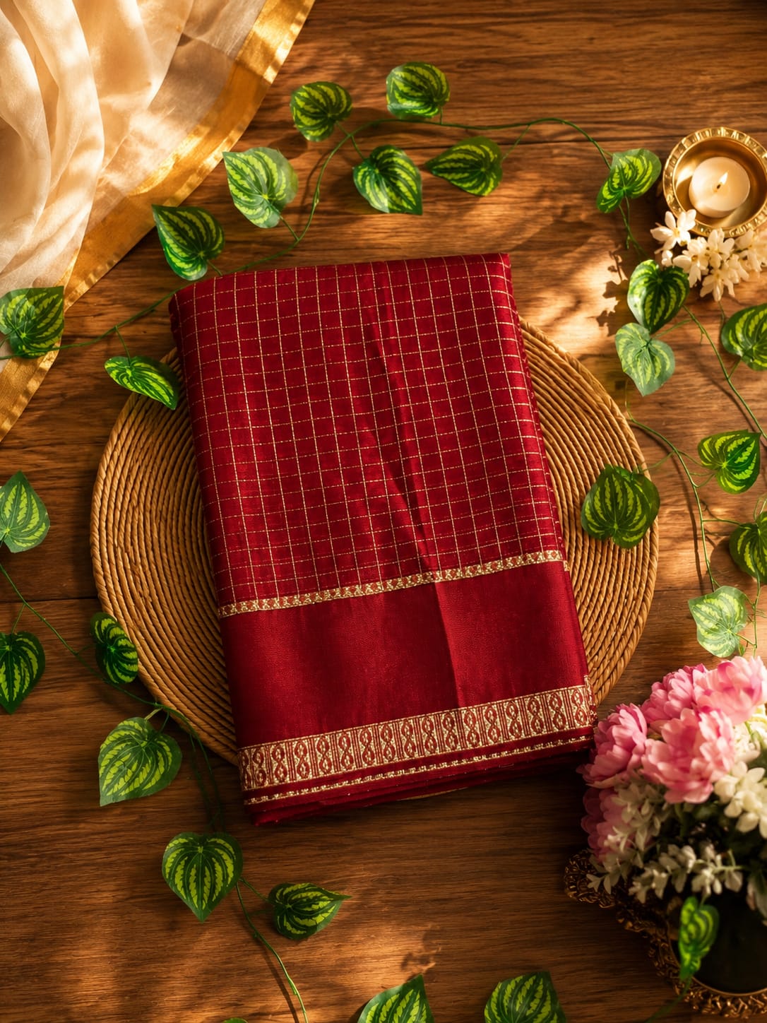 Maroon Viscose Georgette Saree