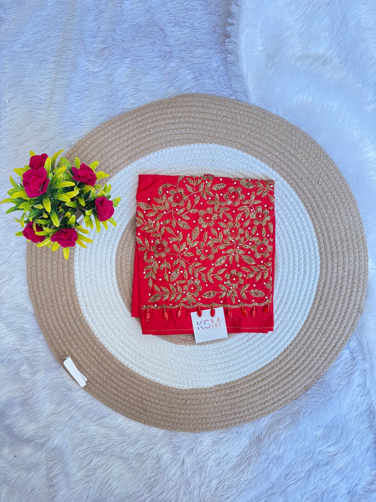 HKRF35 Red bridal Maggam Work Blouse