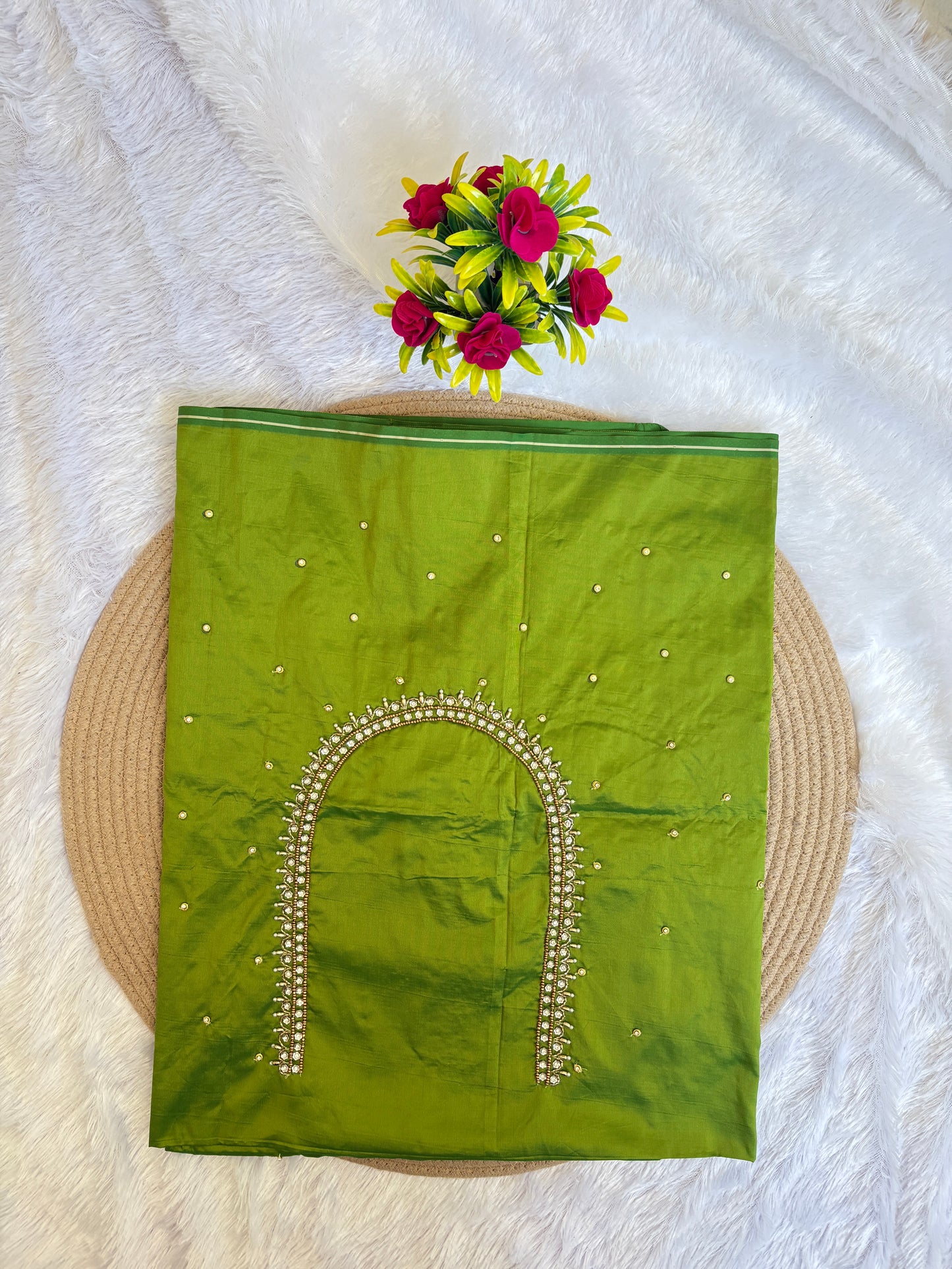 HKK07 Lemon Green Maggam Work Blouse