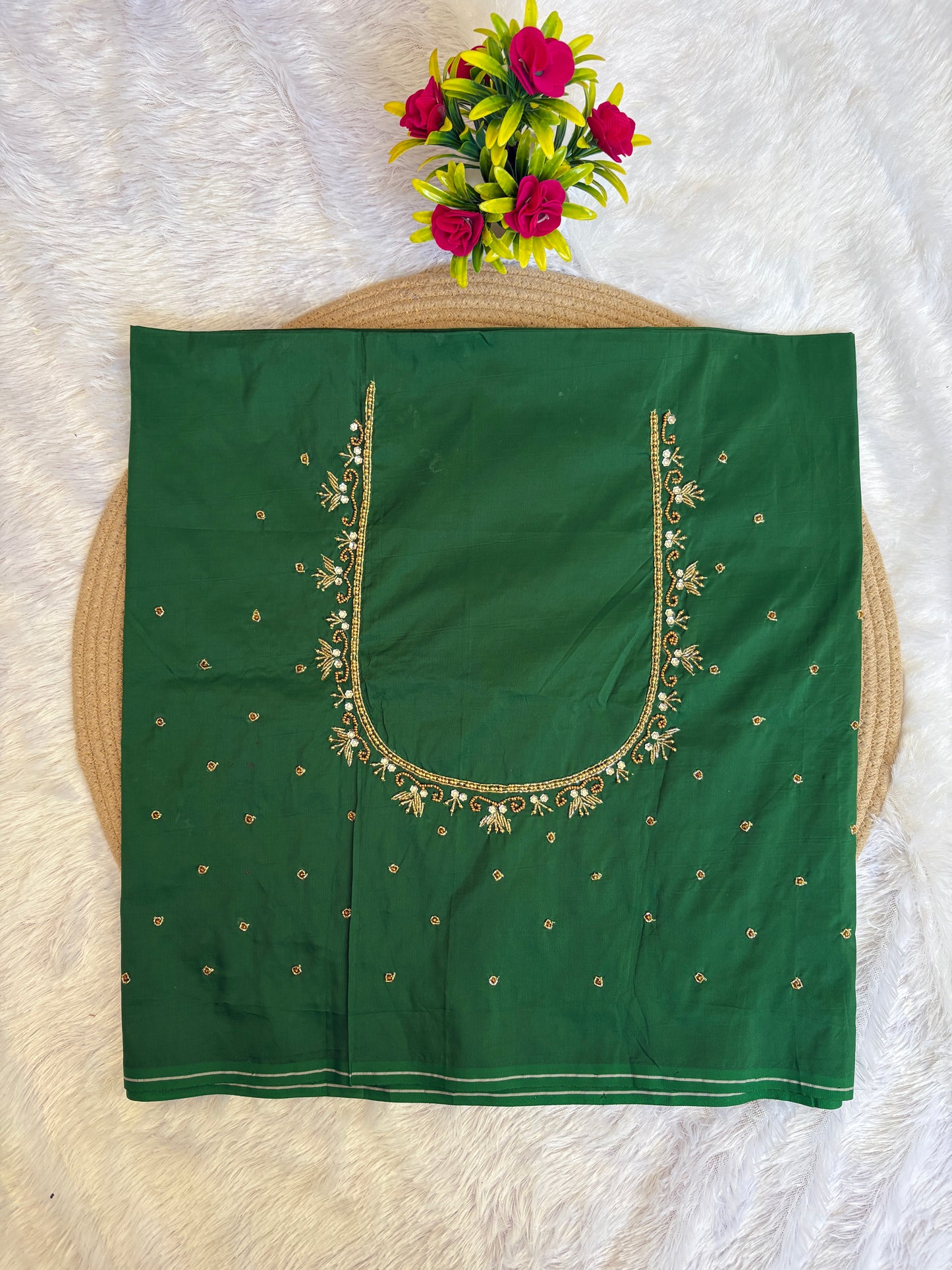 HKK15 V Dark green Maggam Work Blouse