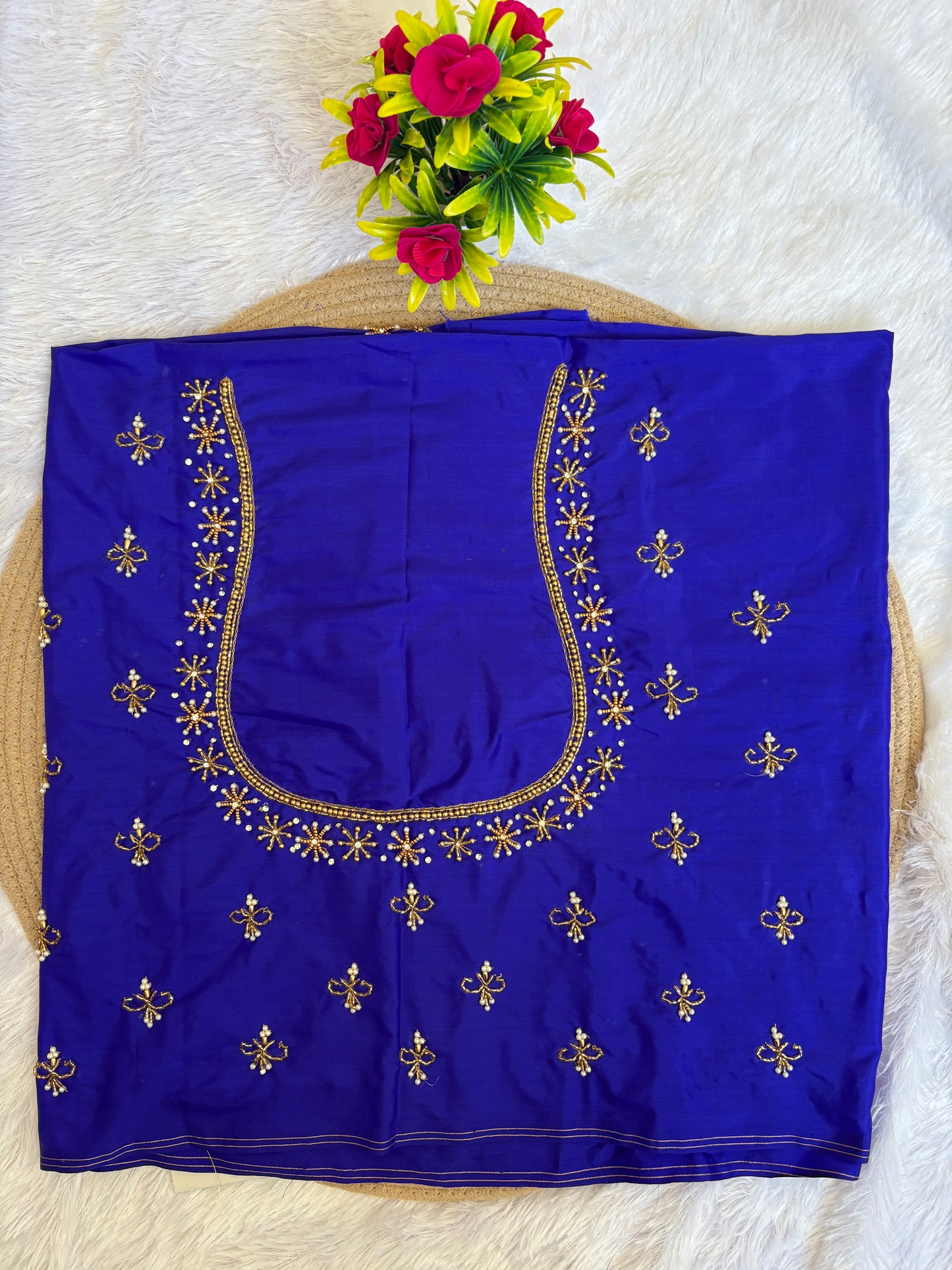 HKRF23 Royal Blue Maggam Work Blouse