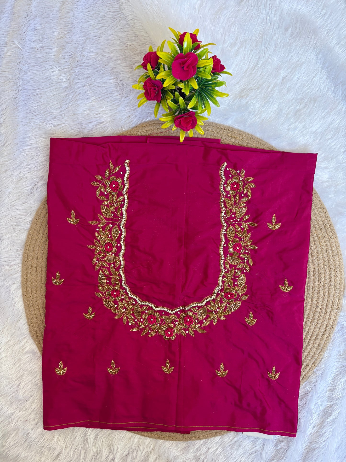 HKRF32 pink bridal Maggam Work Blouse