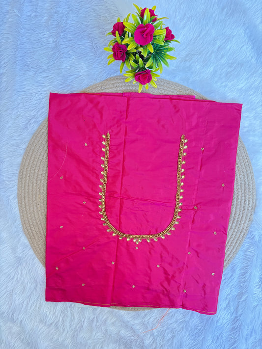 Pink simple Aari work blouse fabric