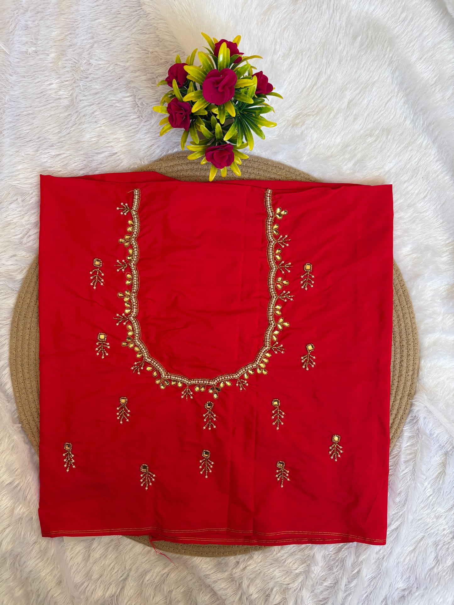 HKRF13 Red Maggam work blouse