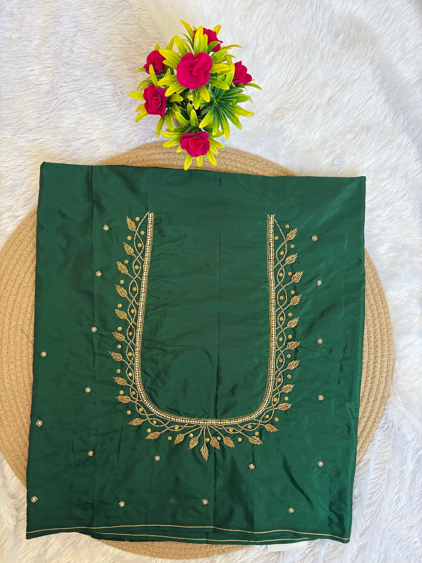 HKRF18 Dark Green Maggam work blouse