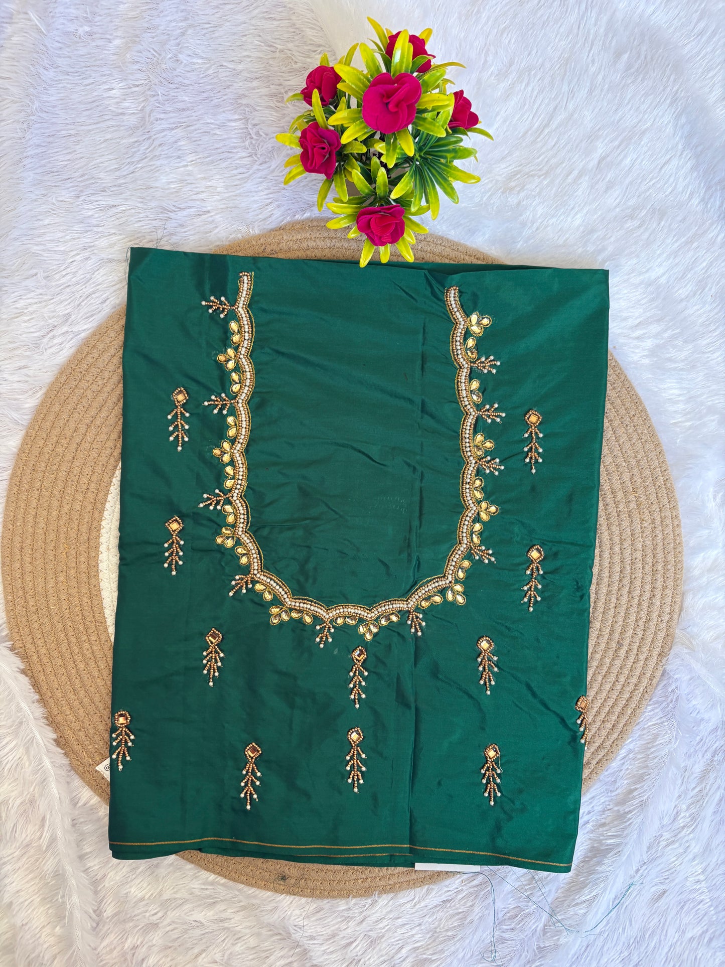 HKRF11 Dark Green Maggam work blouse