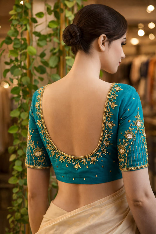 HKK09 Rama Green Maggam Work Blouse