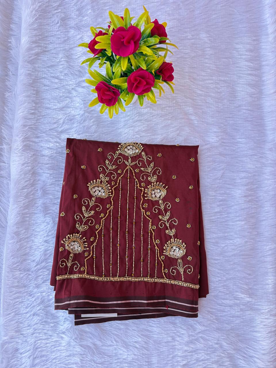 HKK13 Brown Maggam Work Blouse