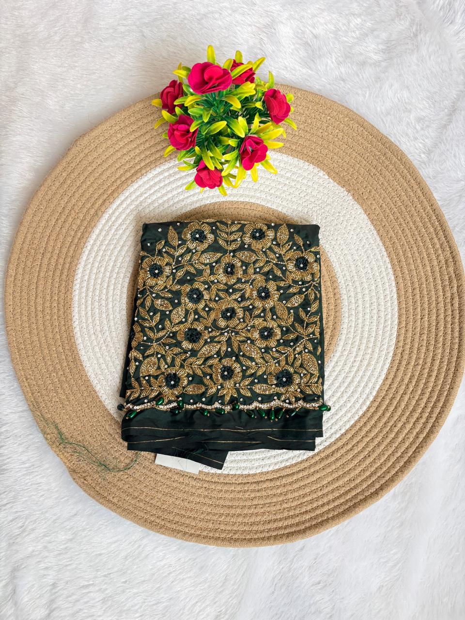 HKRF33 Dark Green Maggam Work Blouse