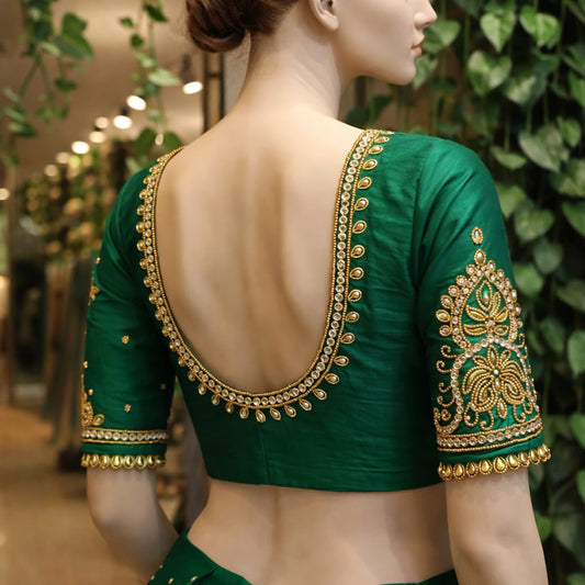 HKRF03 Green Maggam Work Blouse