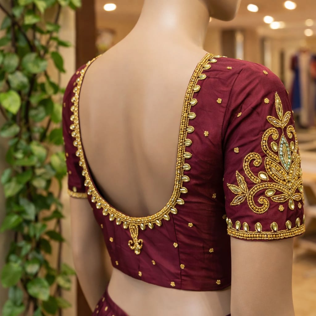 HKRF02 Brown Maggam Work Blouse