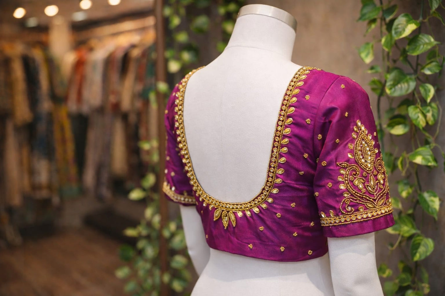 HKRF05 Magenta Pink Maggam Work Blouse