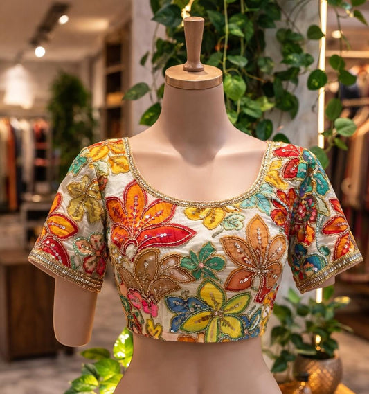 HKNC01 Natural crepe Position print blouse