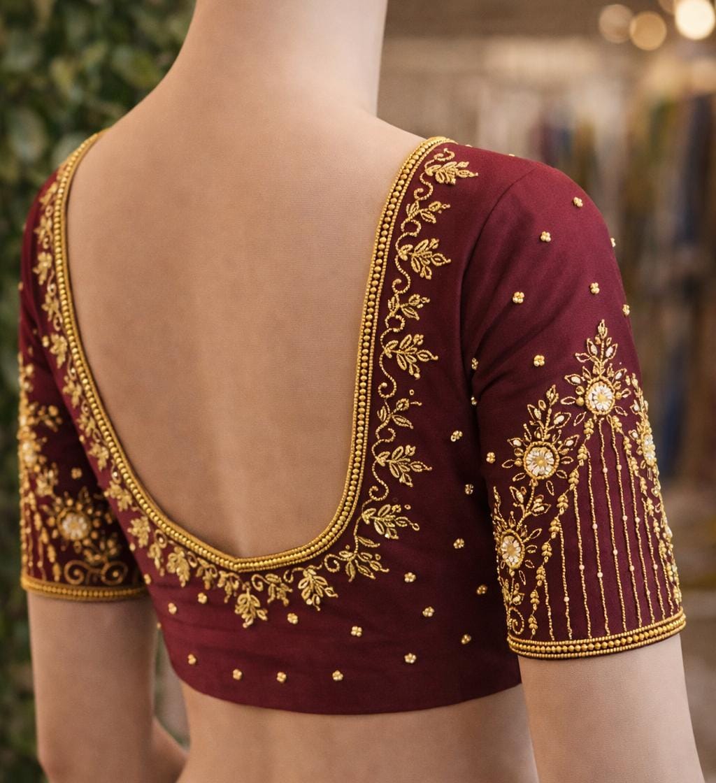 HKK13 Brown Maggam Work Blouse