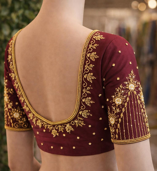 HKK13 Brown Maggam Work Blouse