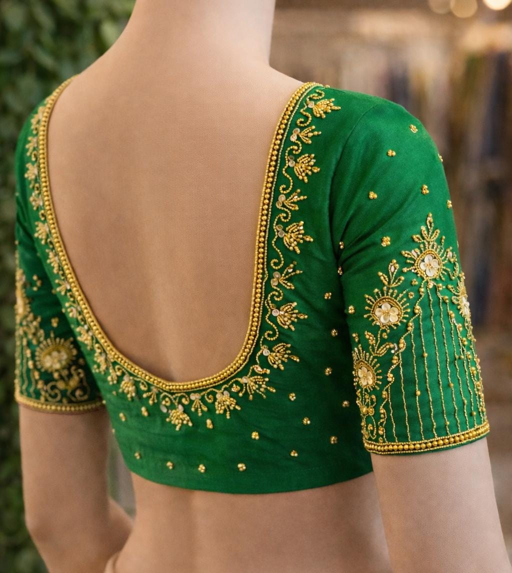 HKK15 V Dark green Maggam Work Blouse