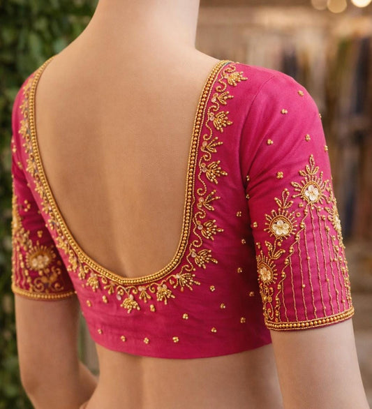 HKK14 V pink Maggam Work Blouse