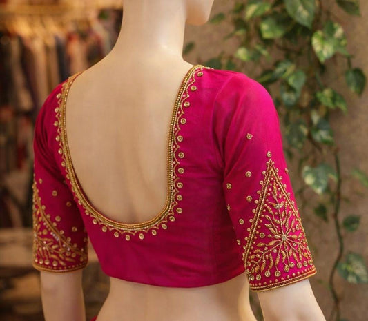 HKK16 Pink Maggam Work Blouse