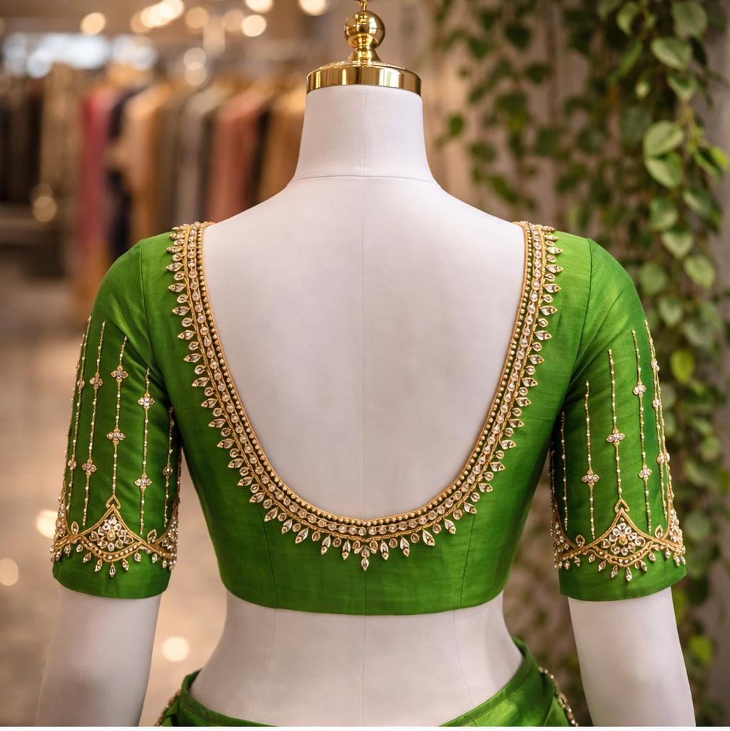 HKK07 Lemon Green Maggam Work Blouse