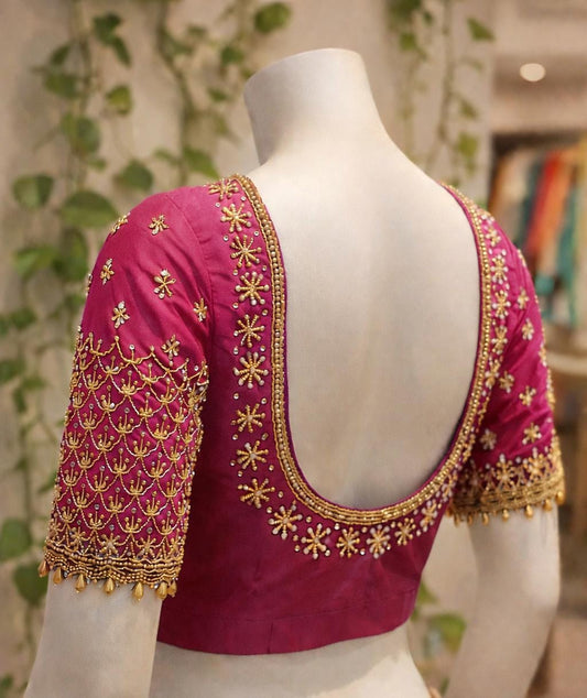 HKRF22 pink maggam work blouse