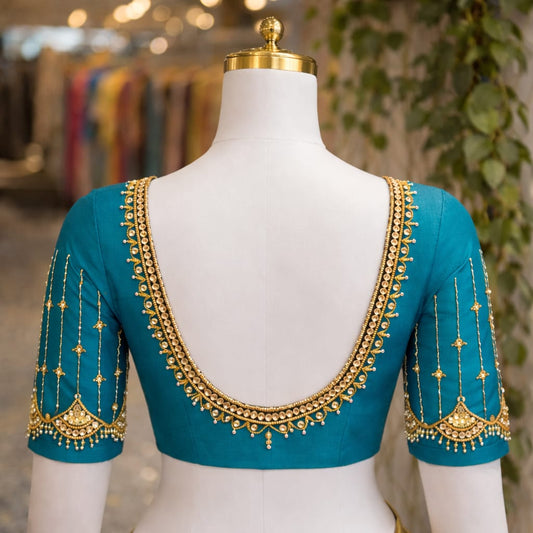 HKK08 Blue Maggam Work Blouse