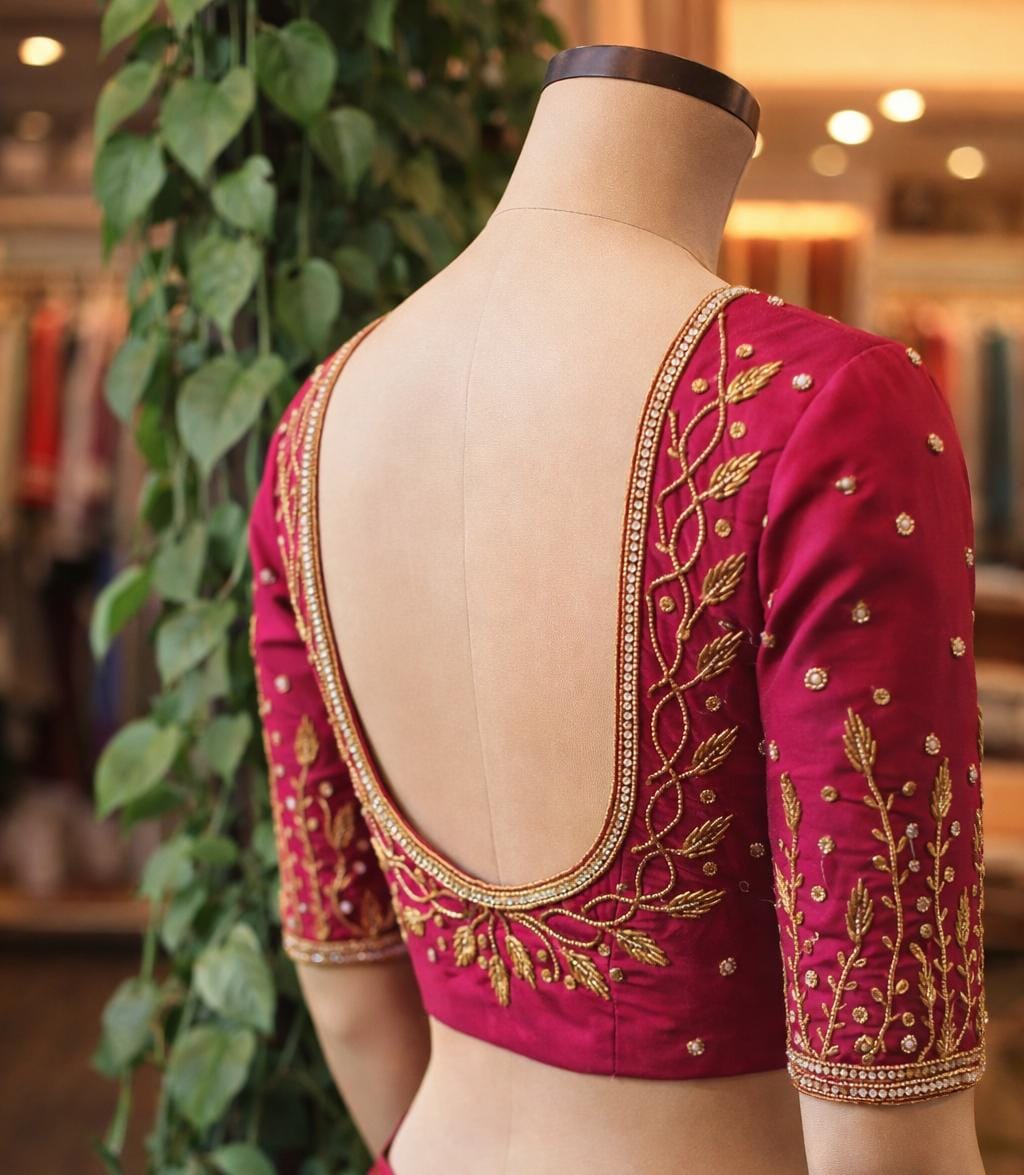 HKRF17 Peach pink Maggam Work Blouse