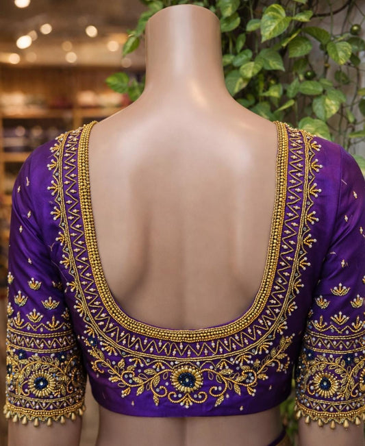 HKRF36 purple Heavy Maggam Work Blouse