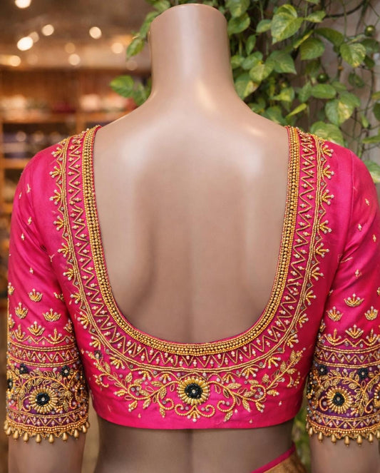 Pink Heavy Maggam Work Blouse