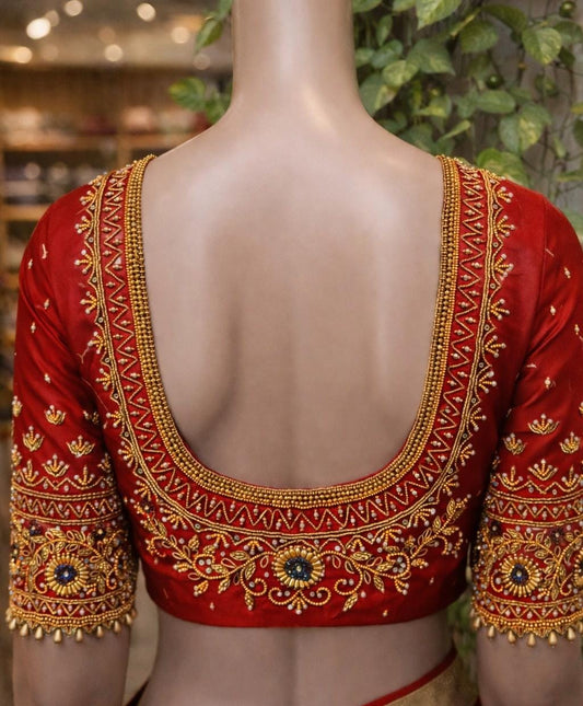 HKRF37 Red Heavy Maggam Work Blouse