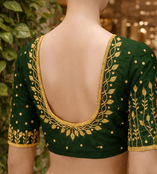 HKRF18 Dark Green Maggam work blouse