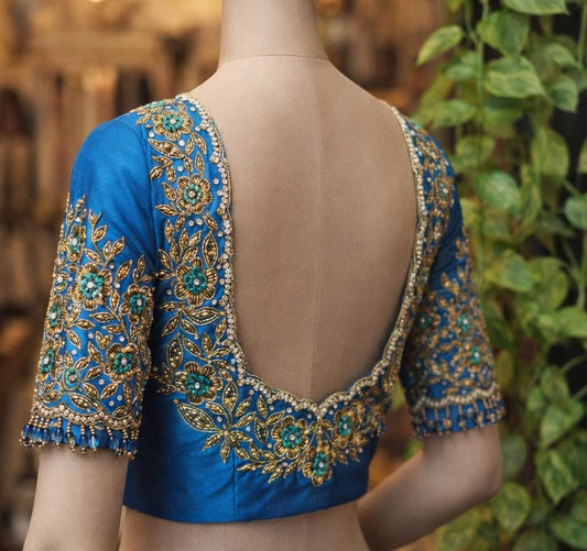 HKRF34 Blue bridal Maggam Work Blouse