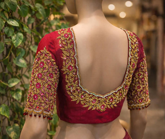 HKRF35 Red bridal Maggam Work Blouse