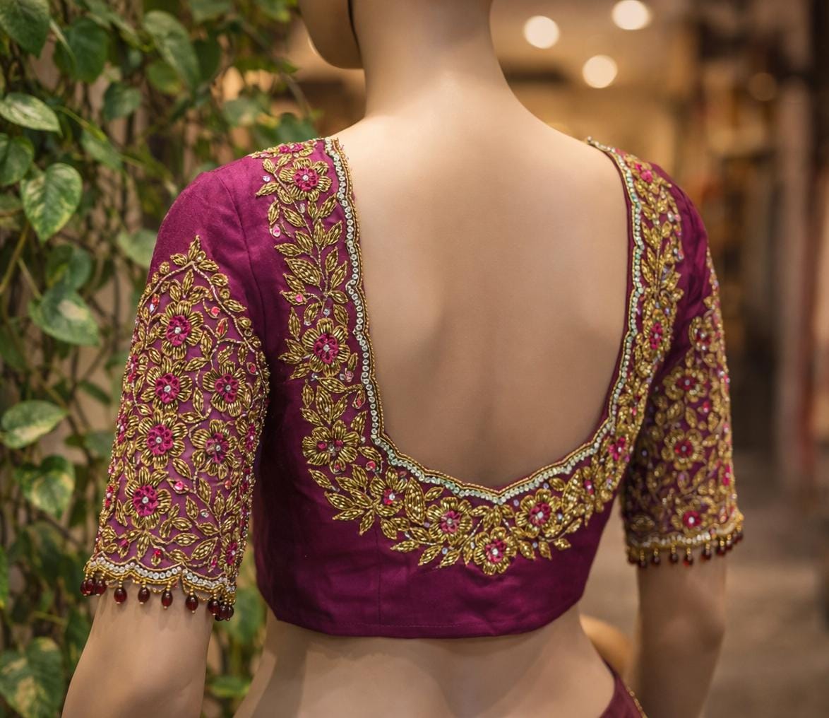 HKRF32 pink bridal Maggam Work Blouse