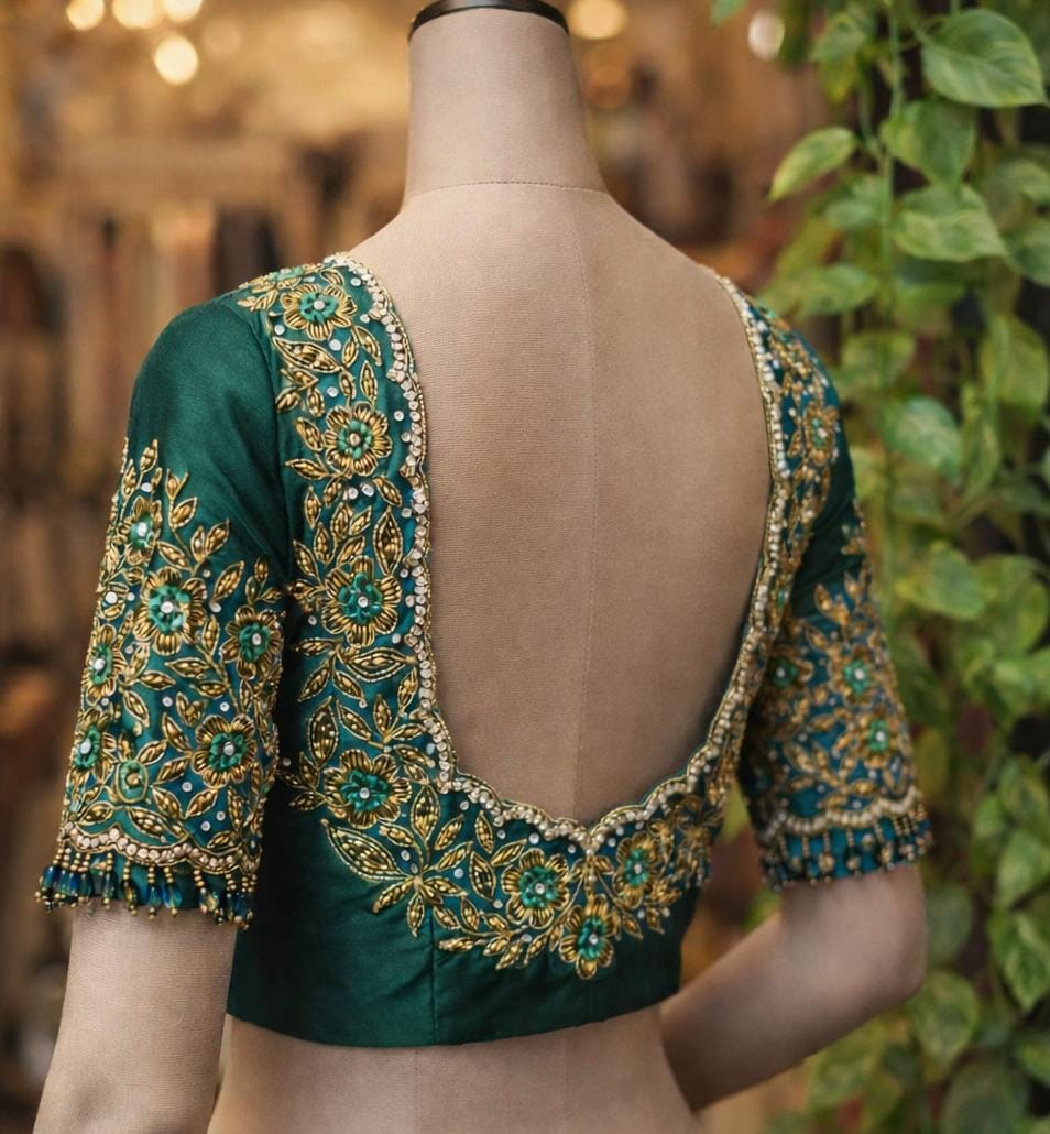 HKRF33 Dark Green Maggam Work Blouse